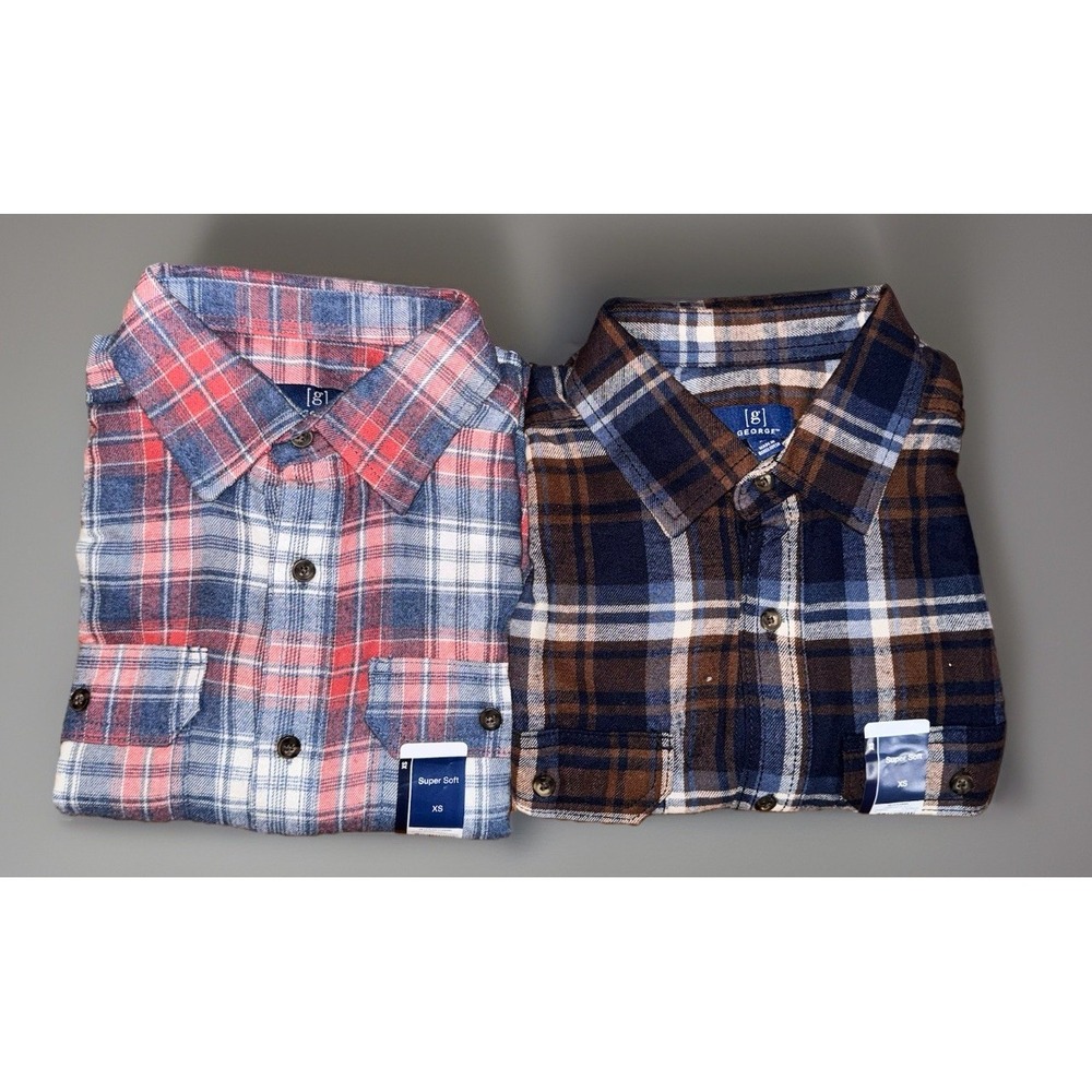 George Men's-Double Pocket-Flannel Shirt-Size Extra Small-Lot Of Two-NWT‎